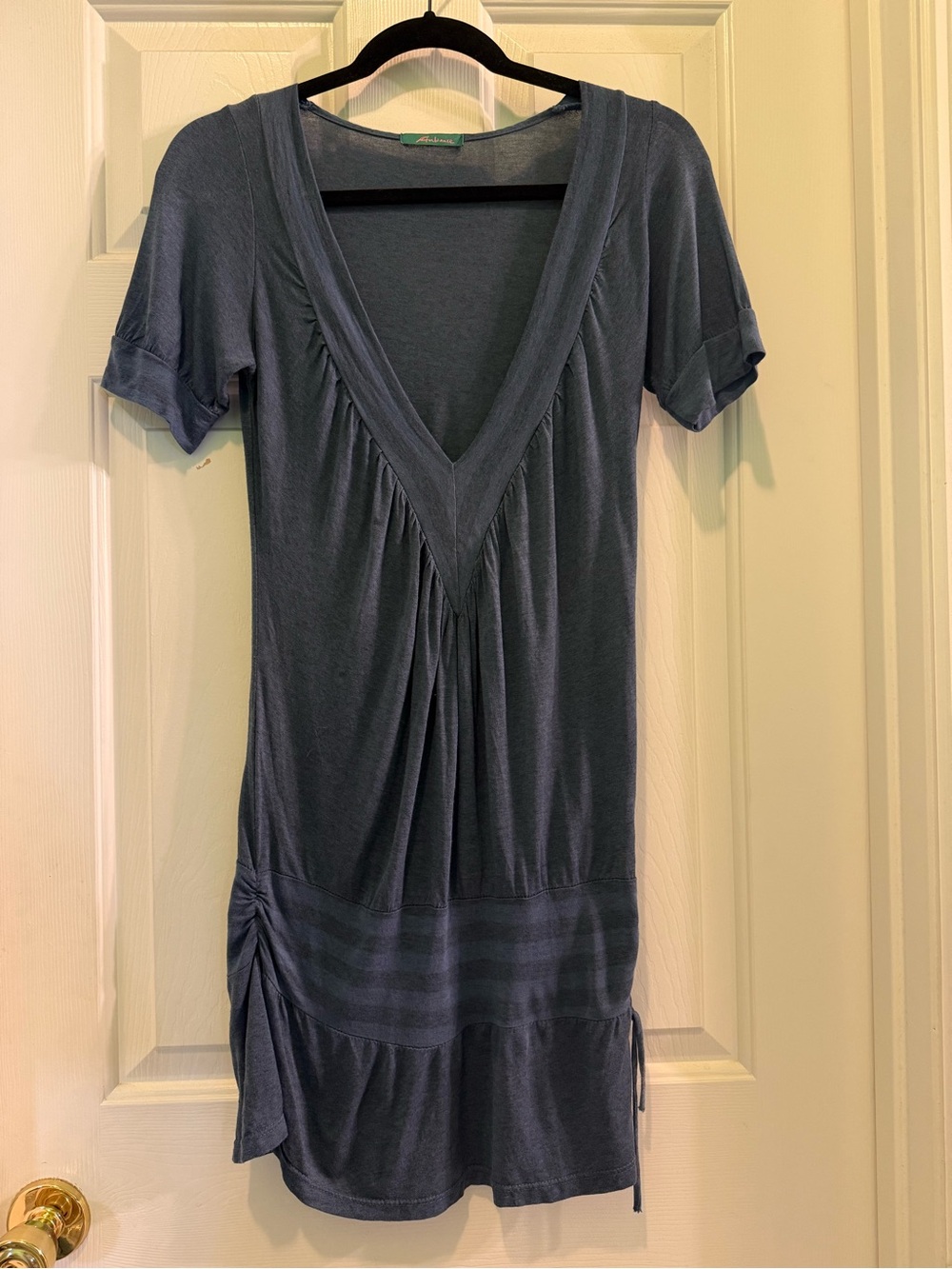 Deep V Short Sleeve Jersey Dress/Tunic in Slate Blue